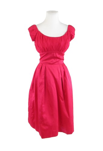 Rose red cap sleeve sheer overlay empire waist vintage dress XS - Picture 1 of 8