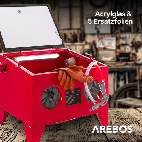 AREBOS Sandstrahlkabine Sandstrahlgerät Sandstrahlanlage Sandstrahler 90 Liter - Bild 5 von 12