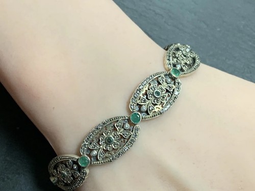Smaragd Armband mit Topas & Perle 925er Silber - Bild 8 von 17