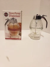 Honey Dispenser No Drip, Maple Syrup Dispenser, Honey Jar with Stand, 8 oz Pot 