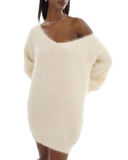 LAMARQUE Amaris Sweater Dress Women's XS Ivory V-neck Long Sleeve Pullover Style