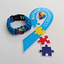 Autism Awareness Blue Paracord Bracelet Pin & Magnet, Autism Awareness Bundle