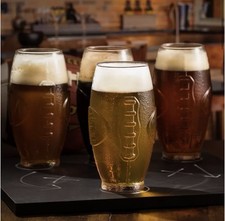 Football Shaped Embossed Glass Tumblers 23 oz SET of 4 Beer Glasses