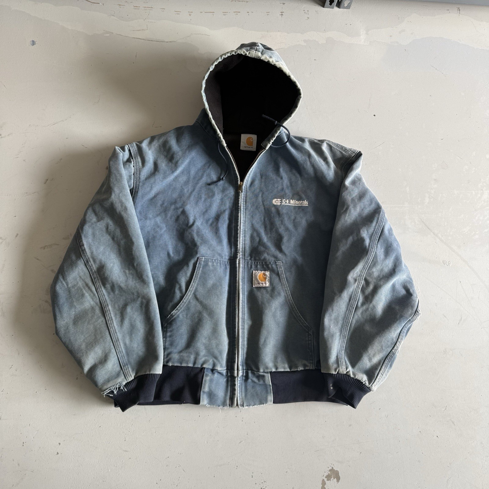 Vintage Carhartt Distressed Sunfaded JO3 NVY Blue Hooded Jacket