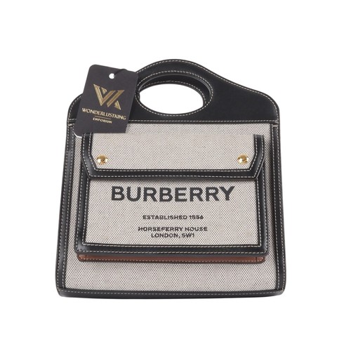 BURBERRY Mini Pocket Bag Tri-Tone Cotton / Leather Shoulder Bag Original...