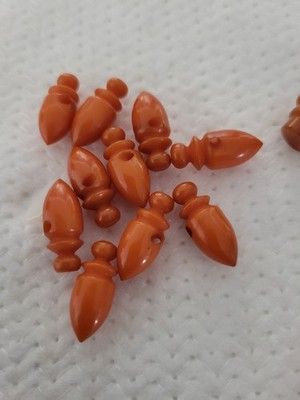 Vintage Bakelite Catalin Orange Turned Bead Lot 14 Acorn Shapes 18mm Tested