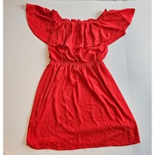 Express Off The Shoulder Dress Womens Small Red Ruffle Elastic Waist Mini Dress