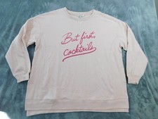 Wildfox Sweatshirt Womens XL Blush Pink Crewneck Pullover But First Cocktails