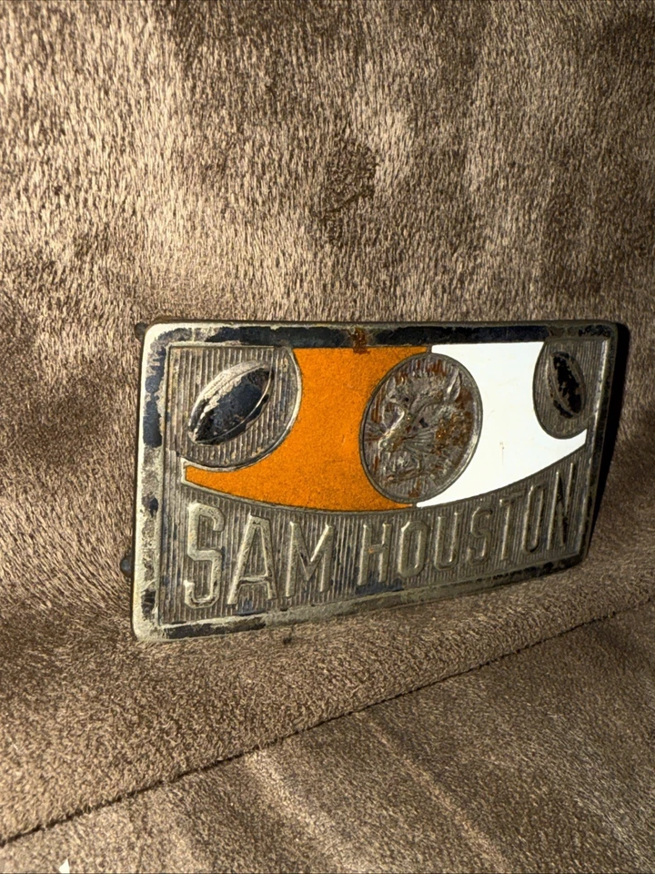 Raro Vintage Sam Houston State University Cinturón Hebilla Naranja, Blanco, Barkat Foto 2 de 4