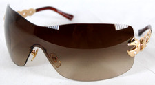 VERSACE Y2K Brown Rimless Crystal MEDUSA Embellished Oversized Shield Sunglasses