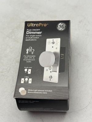 GE UltraPro Dimmer Push ONOFF Knob 3Way Single Pole LED CFL Inc White/Almond