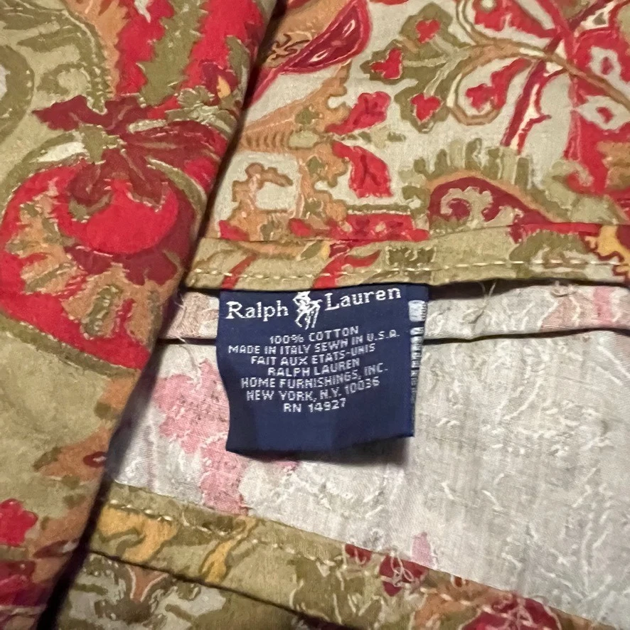 Ralph Lauren Randolph Queen Flat Sheet Vtg Red Paisley Floral Retired Pattern - Image 3 of 4