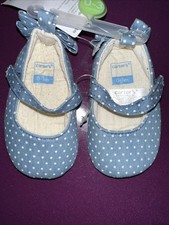 Carter's Size 0-3 months Baby Girl crib Shoes Blue Polka Dot With Bows New
