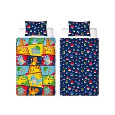 Pokemon Duvet Cover Bedding Set Single Reversible Retro Boys Girls Polycotton
