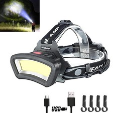 COB LED Headlamp USB Rechargeable Headlight Torch Work Light Bar Head Band Lamp