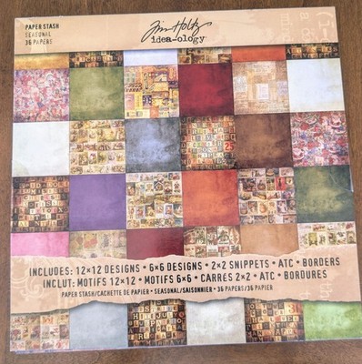 Tim Holtz Idea-Ology SEASONAL PAPER STASH* 12x12 RETIRED 2010 *36 Sheets* HTF