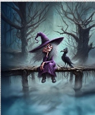 Sommersweat French-Terry Hexe Lila Halloween 80x180cm NEU