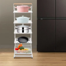5-Tier Pan Pot Organizer Kitchen Pot Holder Storage Rack Adjustable w/ Wheel
