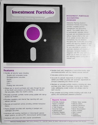 Investment Portfolio Accounting, Promo Flyer 1980s, Interaktive Planen Systems