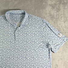 Johnnie O Featherweight Golf Polo Shirt Men's XL Blue Geo Floral NC Golf Logo