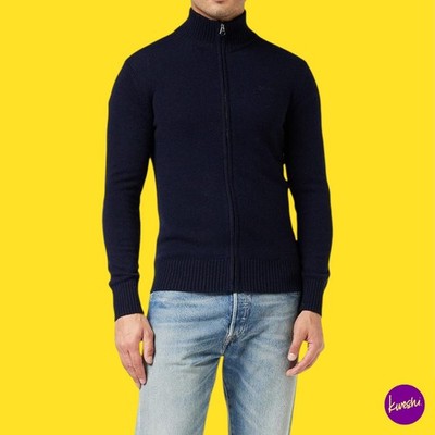 SCHOTT NYC Herren Pllance3 Wool Zip Collar Sweater, Navy, UK S | EU S