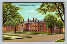 Champaign-Urbana Illinois, University Of IL Men's Residence Hall, Linen Postcard