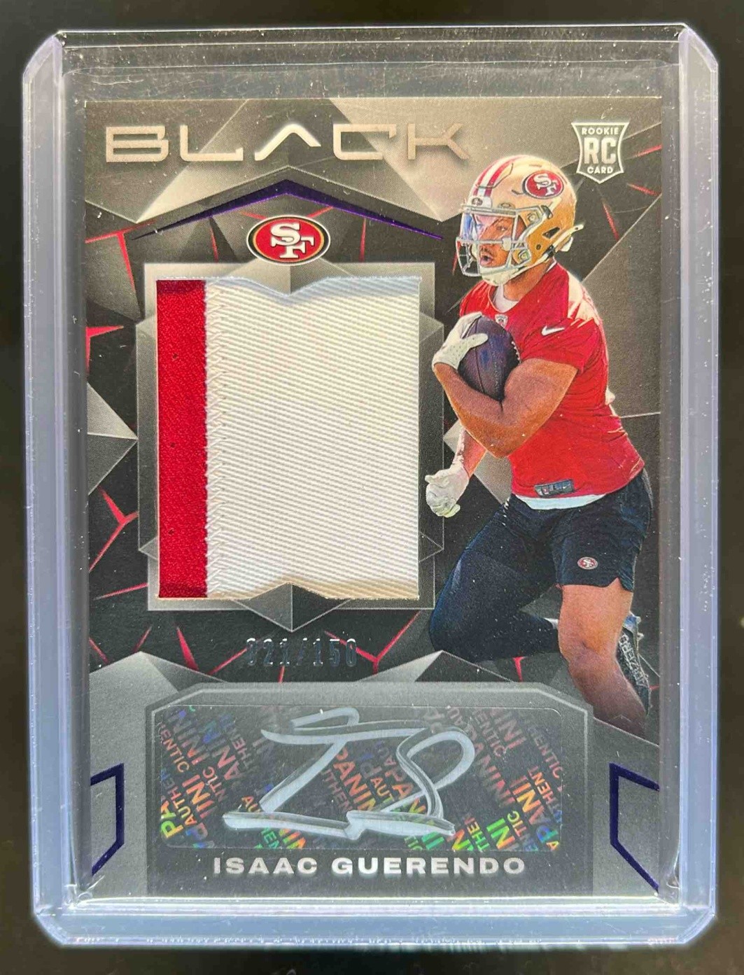 2024 Panini Black Isaac Guerendo Rookie Patch Auto RC Royal Rookie #21/150 49ers