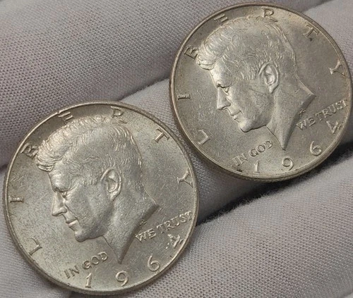 1964 P D KENNEDY Half Dollars 90% Silver, AU, 2 Coin Lot JFK-6433A