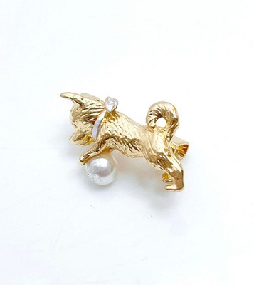 Goldene süße Hundebrosche | Geschenk für Hundeliebhaber | Welpe Hund mit Kugelnadel