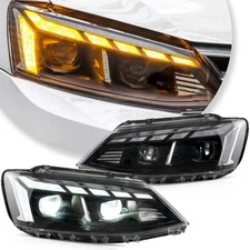 Fits 2011-2018 Volkswagen Jetta Black LED Projector Headlights W/DRL Animation*2