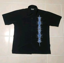 Dragonfly Clothing Vtg 90 s-Sz XL Short Sleeve Shirt-Black-Blue Embroidery-MINT
