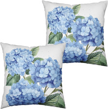 Blue and White Floral Pillow 18" x 18" Pack of 2 Blue Hydrangea Floral Flower