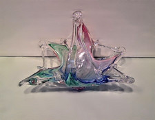 Vintage MURANO GLASSWARE Multicolor Handblown Stretched Glass Basket/Candy Dish