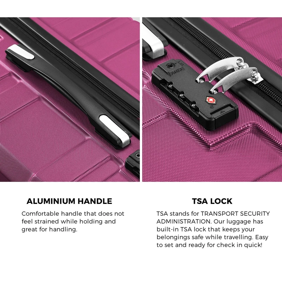 Mazam 3pc Luggage Suitcase Trolley Set Travel TSA Lock Storage Hard Case Magenta - image 4 of 4