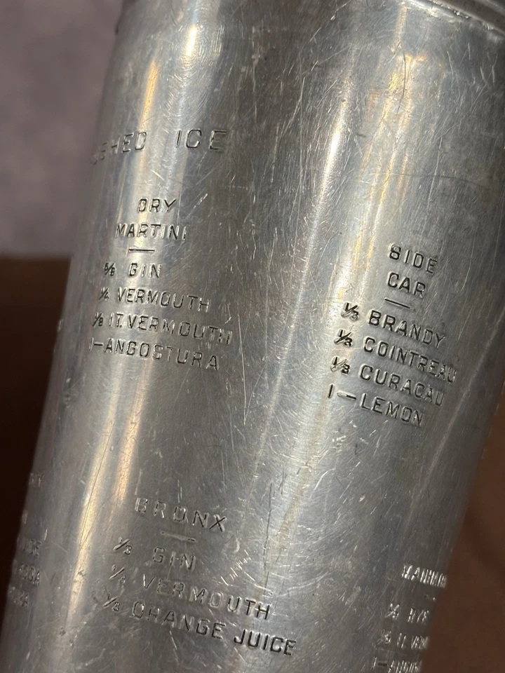 "Coctelera vintage de martini/cóctel 11"" grabada para bebidas 3 piezas aluminio años 30" Foto 3 de 4