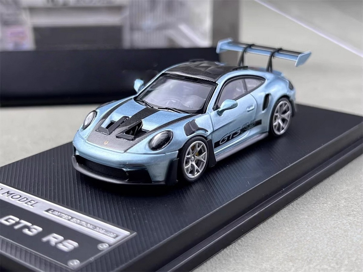 MJ 1/64 Scale Porsche 911 GT3 RS Azure Diecast Car Model Toy Gift