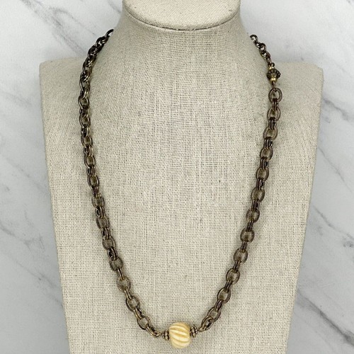 Chicos Gold Tone Chain Link Single Bead Accent Necklace Minimalist - 21.5"