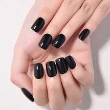 evpct Black Short Squoval Glossy Press on Nails for Women Gift, Glossy Black ...