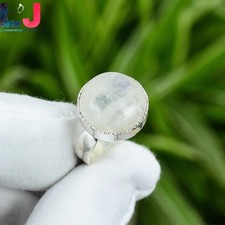 Round Rainbow Moonstone Ring 925 Sterling Silver Adjustable Ring Gift For Her