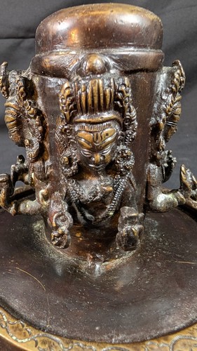 Antique Bronze Lord Shiva Linga Lingum with four faces Hinduism Statue India - Picture 6 of 12