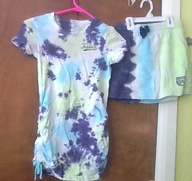 Justice Boho Tie-Dyed 2-Pc Set: Long Tie-Side Tee XS 5-6/Elast W Skort Sz S 7-8