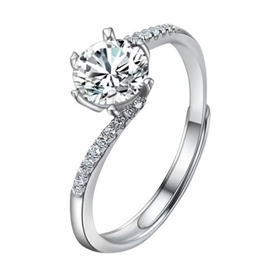 Adjustable Zircon Engagement Ring Round Brilliant Solitaire Pavé Detail 1665