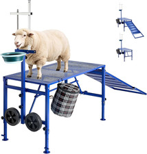 Goat Milking Stand, 600 Lbs Heavy Duty Foldable Goat Stand with Ramp, Feed Bin 