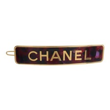 CHANEL CC Hair Clip Enamel/Metal Red/Gold