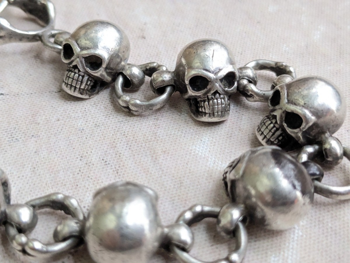 Vintage Sterling Silver Skull Bracelet 9.5
