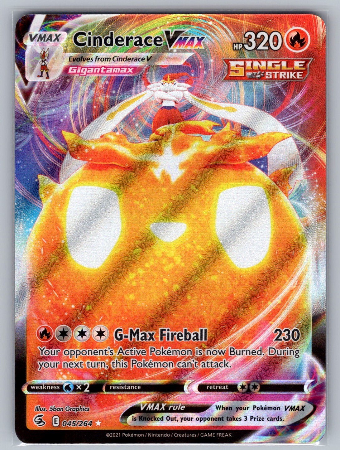 Cinderace VMAX 045/264 Holo VMAX Rare Fusion Strike Pokemon Near Mint