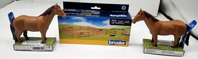 NEW Bruder Toys Pasture horse Farm Fence Brown 62604 2 brown horses