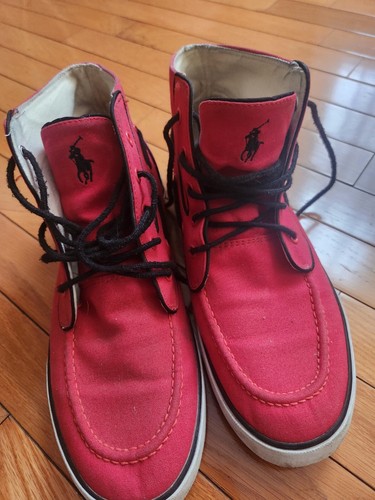Polo Ralph Lauren Lander Chukka Red Mens Canvas High Top Tennis/Boat Shoes Sz 9D
