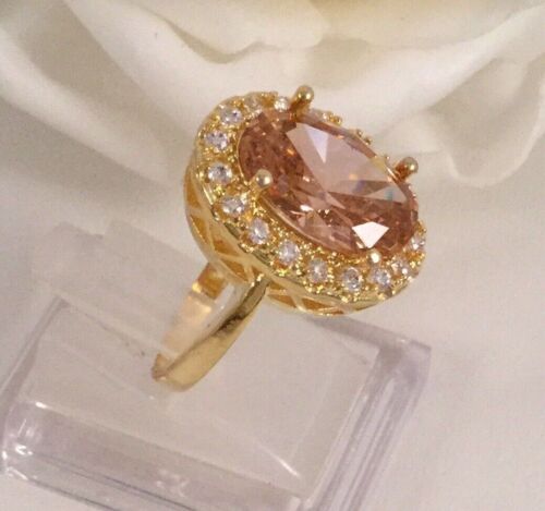 Vintage Jewellery Gold Ring Champagne White Sapphires Antique Deco Jewelry sz N - Picture 9 of 10