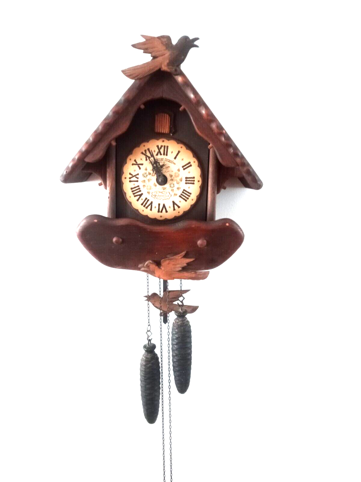 Vintage 1967 NEW ENGLAND CLOCK CO AMERICAN CUCKOO BIRD CLOCK & WEIGHTS